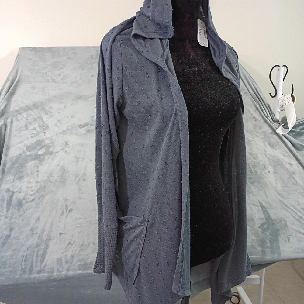 Maurices Womens Blue Textured Knit Hooded Open Front Cardigan Large 124443Y